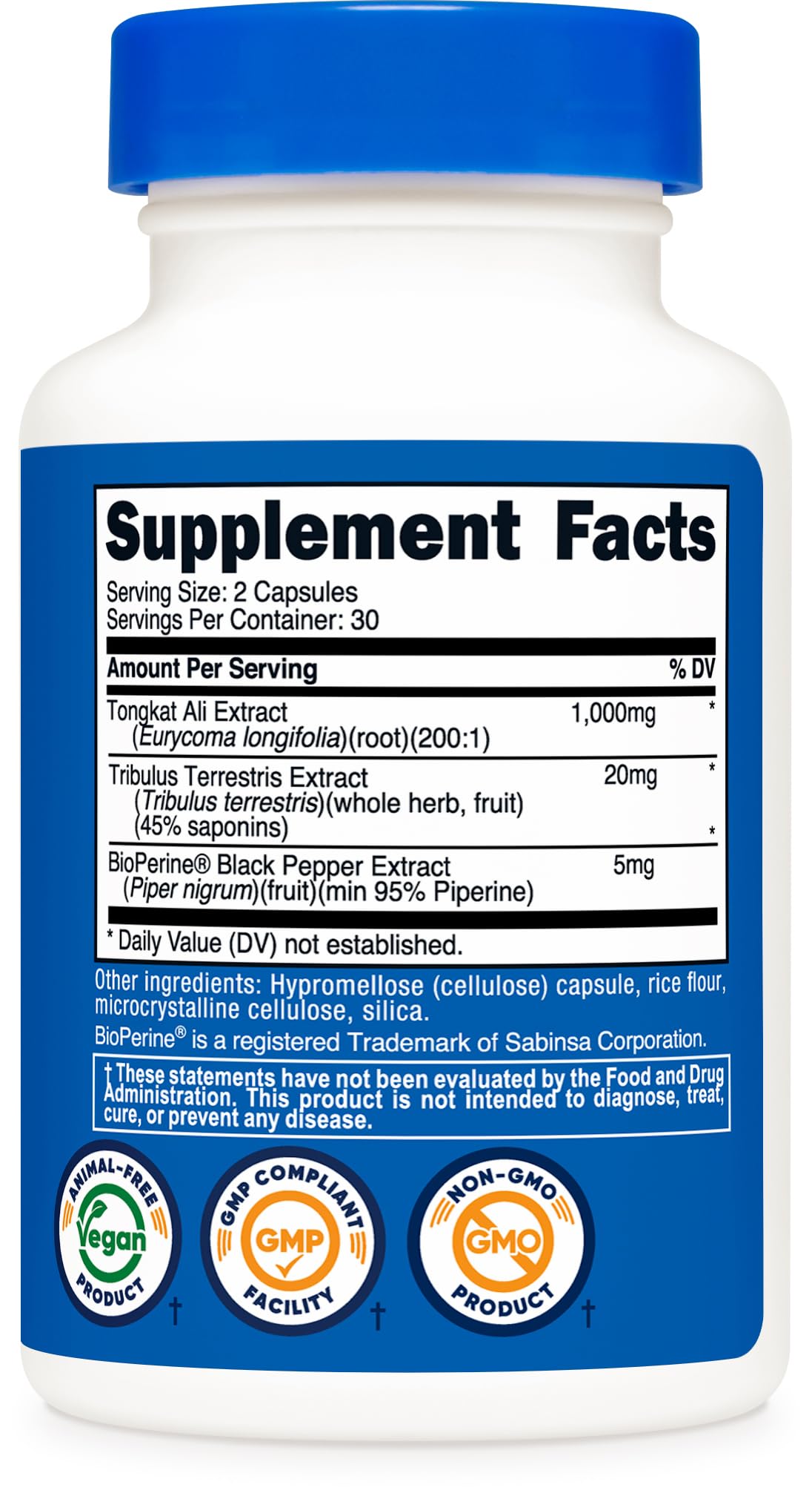 Nutricost Tongkat Ali 1000mg 60 Caps 2 Bottles | 30 Servings Per Bottle Veggie Caps GMO-Free Gluten Free product thumbnail 7