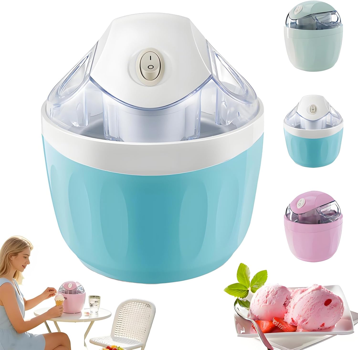 Small Home Mini Ice Cream Maker, 17oz Automatic Ice Cream Machine for Homemade Frozen Yogurt, Ice Cream & Sorbet, 15-Minute Quick Freeze with One-Touch Operation for Adults at Home (Blue)