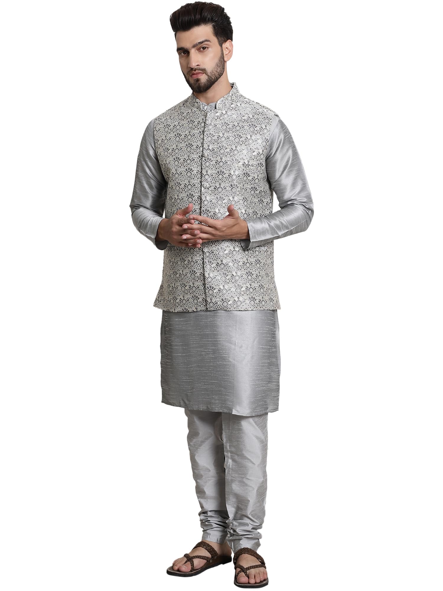 sojanya (Since 1958 Men's Silk Blend Kurta & Pyjama with Nehrujacket-picture-48