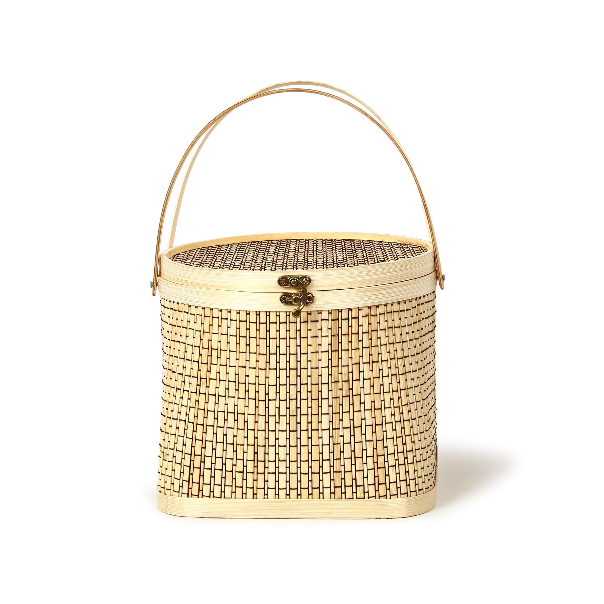Habere India-All the Cultures Fabricating India Basket for Lunch | Wicker Modern Picnic Baskets | Bamboo Picnic Basket with Top Handle | Ideal for Outdoor Dining and Family Picnics (Beige)
