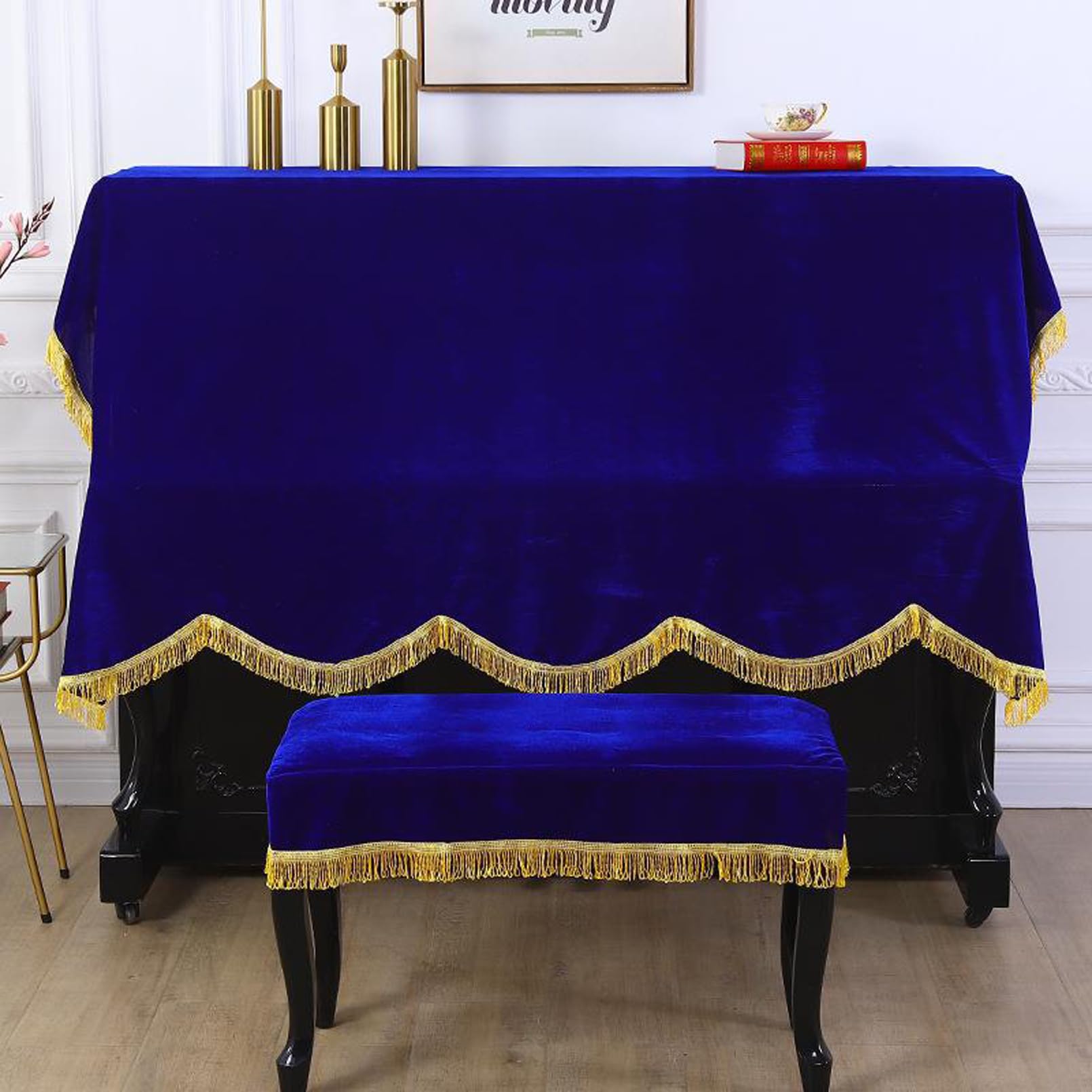 Cutfouwe Klavierabdeckung,Abdeckung Für Klaviertastatur, Klavierabdeckung Stoffkunst Vertikales Klavier Abdeckung,Blau,200x150cm