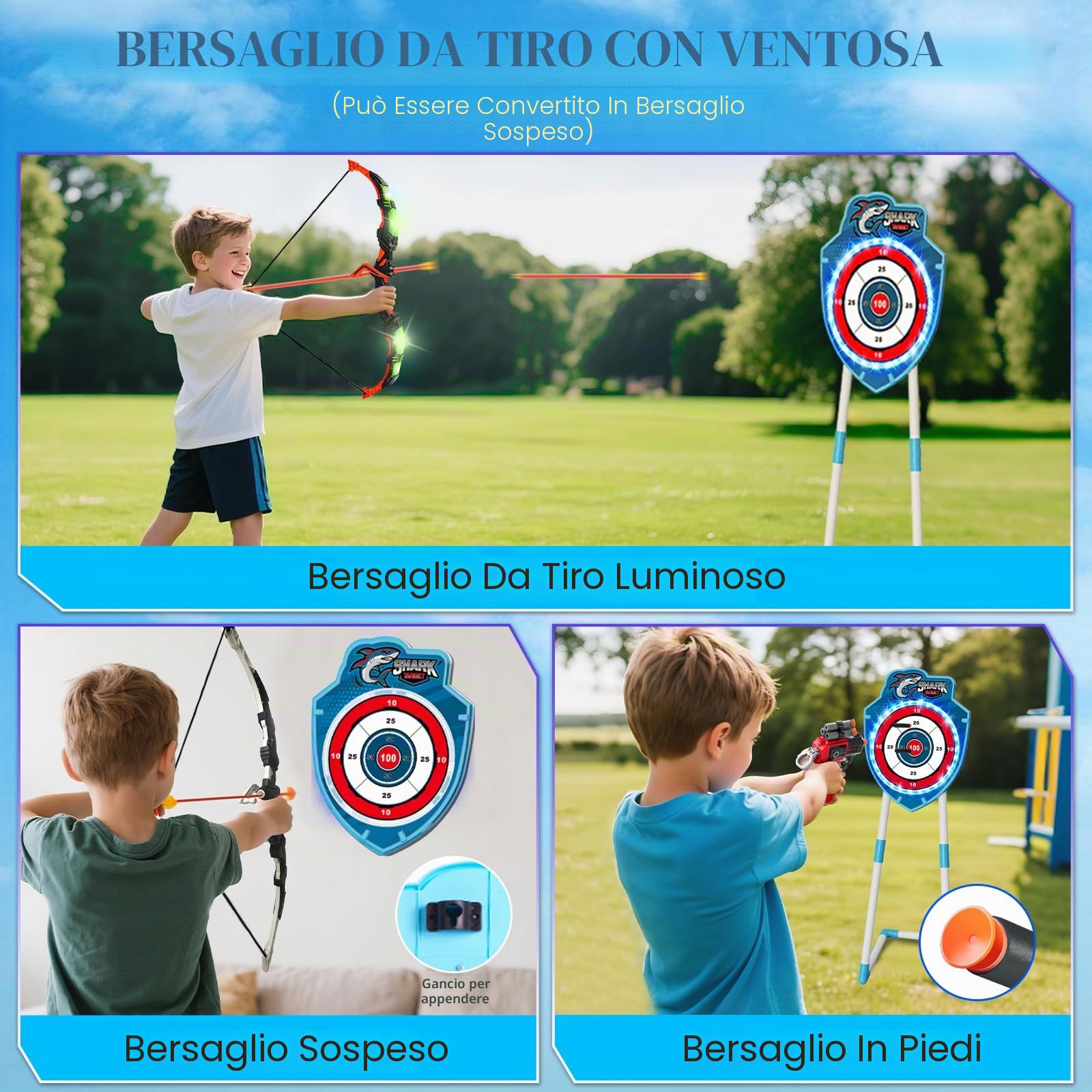 VATOS Set di 2 Giocattoli per Bambini da 5 a 12 Anni, con Arco Luminoso e Ventosa, 73 cm, per Interni ed Esterni, Regalo per Ragazzi e Ragazze