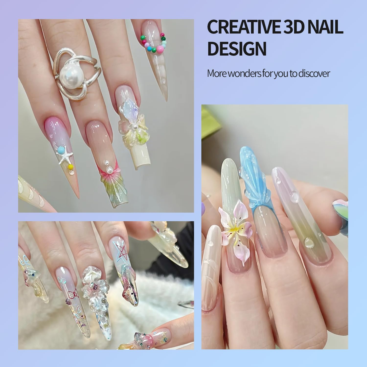 3D Gel Nail Art Kit-Solid Builder Gel for Nails 3D Sculpting Carving Building Modeling Hard Extension for Beginner DIY Salon at Home Cured Needed