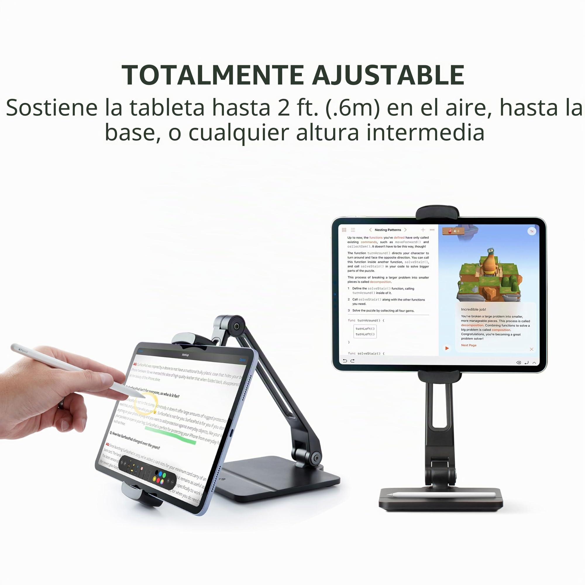 Twelve South HoverBar Duo (2ª generación) para iPad/iPad Pro/Tablets | Brazo Ajustable con Nueva Base Pesada de liberación rápida y Accesorios de Abrazadera de Superficie para Montaje iPad (Negro)