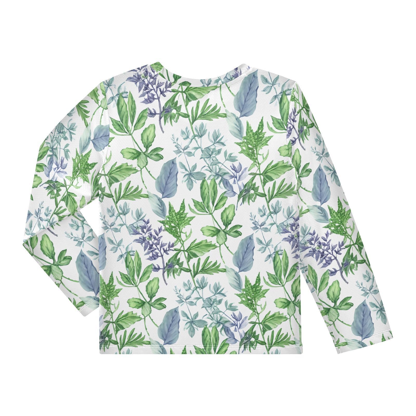 DOMIKING Watercolor Foliage Leaf White Boys Long Sleeve Rashguard Shirt Kids Quick Dry Swim Shirt for Toddler Kid 11-12T