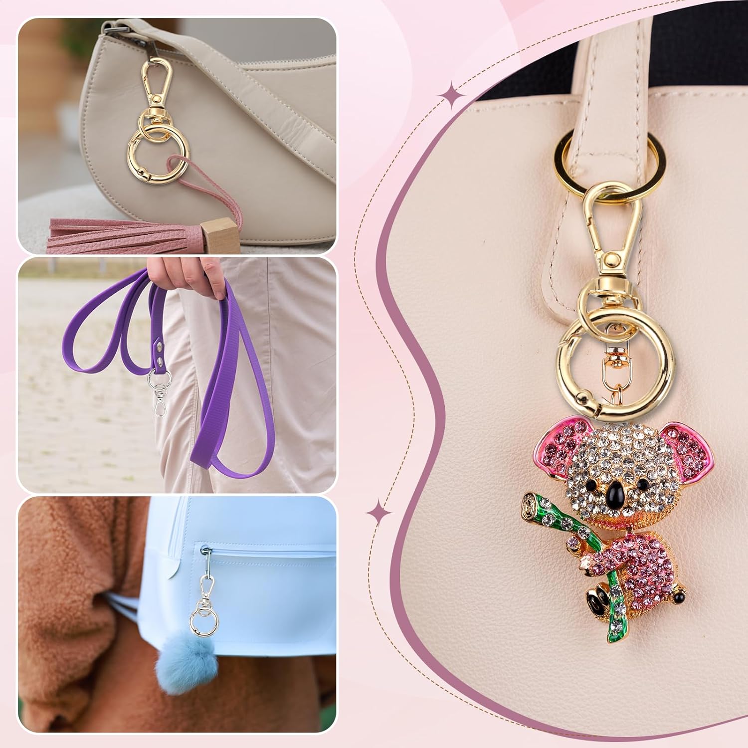 PATIKIL 1.8" Swivel Snap Hooks with Key Rings, 2Pcs Double Opening Metal Lobster Swivel Clasp Clip with O Ring for DIY Crafts Lanyard Making, Silver Tone - Image 4