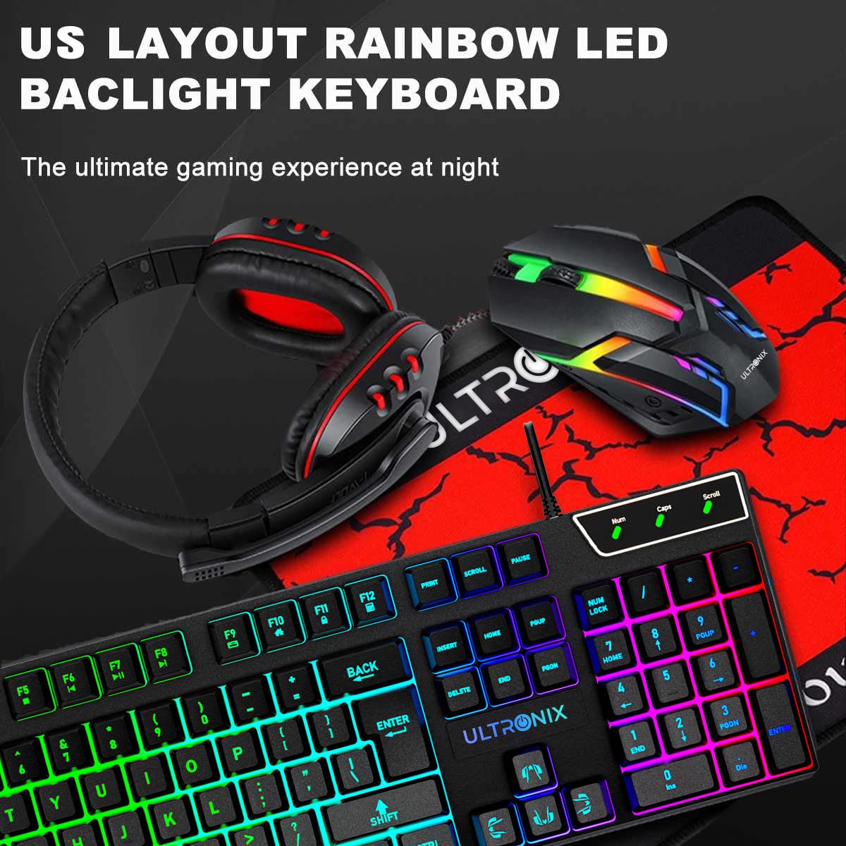 Teclado para juegos con retroiluminación RGB con cable, mouse para juegos, alfombrilla de mouse para juegos, combo de auriculares para juegos todo en uno para PC con Windows, Xbox/PS4