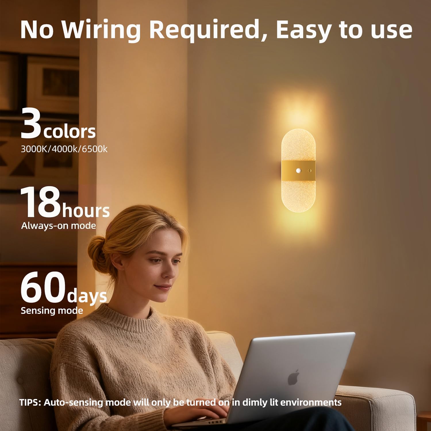 EaEa Akku Wandleuchte Innen mit Bewegungsmelder Ohne Stromanschluss LED Kabellose Wandlampe Acryl Touch Dimmbar Nachttischlampe Wand USB Aufladbare Magnetische Wandbeleuchtung Ohne Bohren,Gold