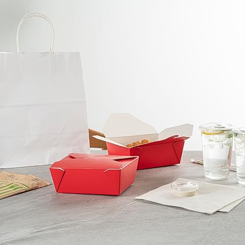 Miniatura 7 de Restaurantware Bio Tek - Cajas para llevar de 45 onzas, 50 loncheras para llevar, con cierre de tabulación, resistentes al calor, desechables, Rojo