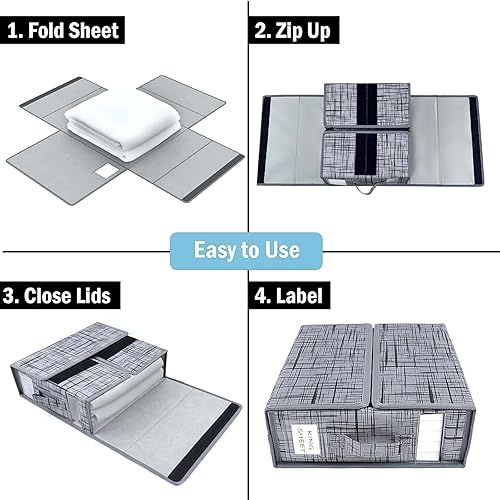 Miniatura 3 de Doche Organizador de sábanas con ventana (paquete de 2), organizadores de armario de lino y almacenamiento (tamaño QueenKing), bolsas de