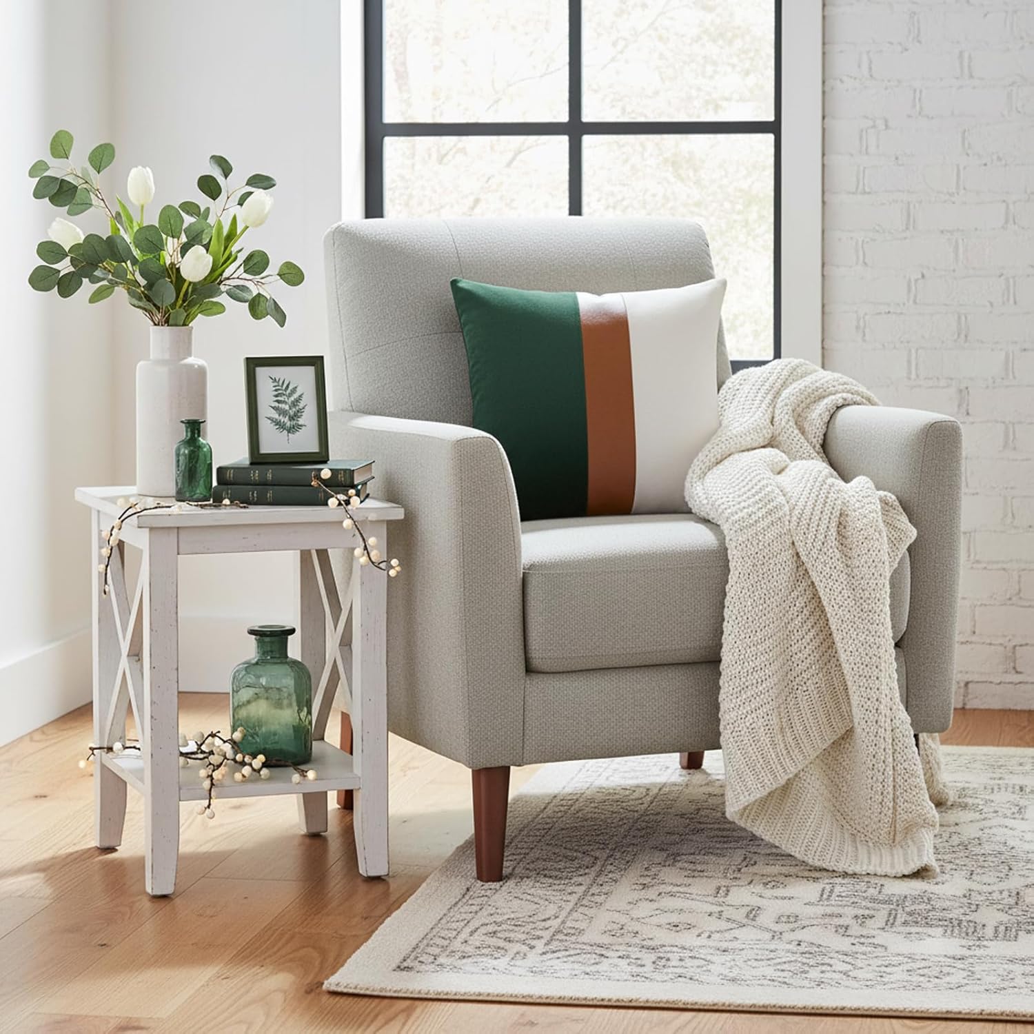 Set of 2 Farmhouse Cotton Throw Pillow Covers 18x18 Decorative Rustic Pillow Case Dark Green and White Square Cushion Case for Sofa Couch Bed Modern Faux Leather Pillowcase - Image 5