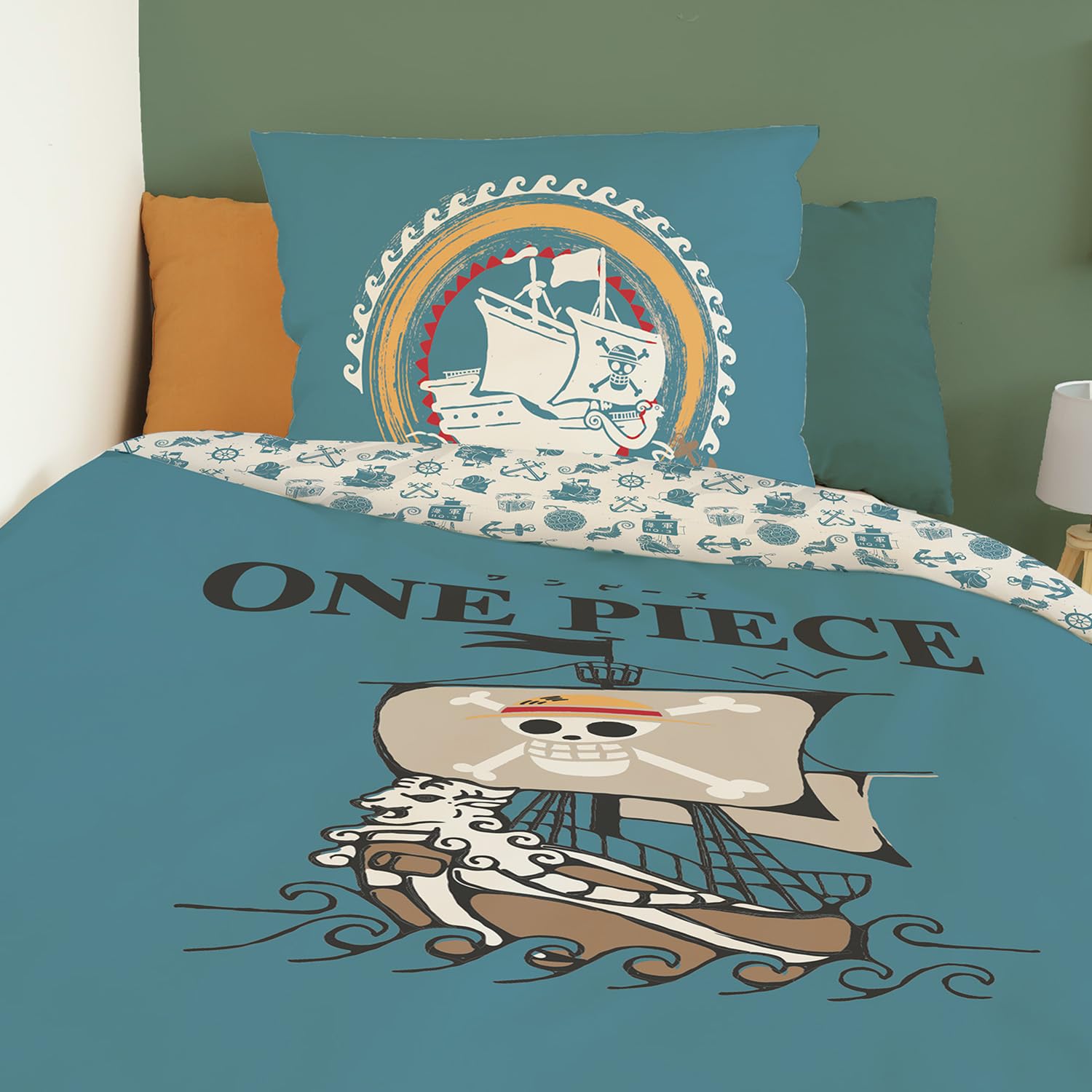 SAHINLER - Funda nórdica de 140 x 200 cm y 1 funda de almohada de 63 x 63 cm, 100 % algodón, color azul