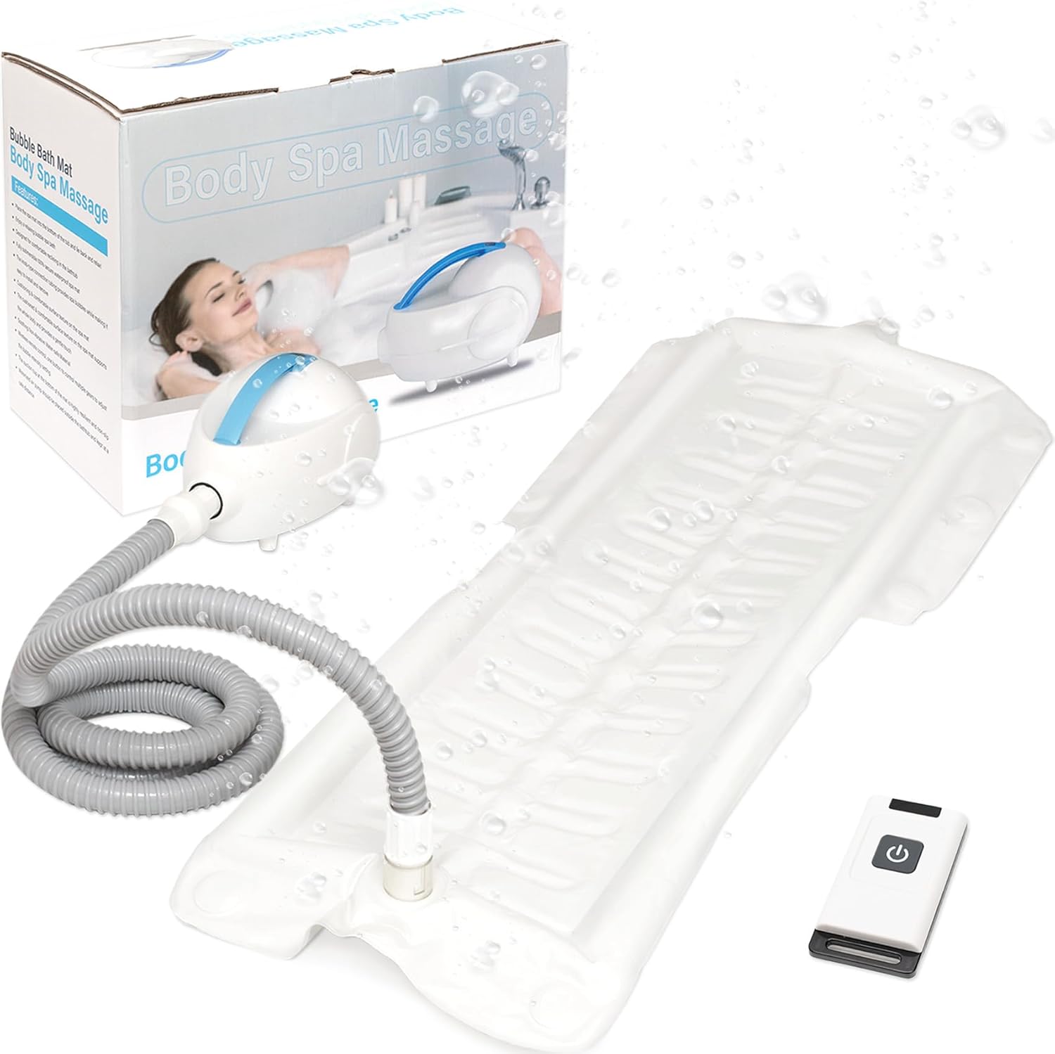 Portable Spa Bubble Bath Mat, Bathtub Massager Mat with Waterproof and Non-Slip Functions, Multi-Intensity Remote, Electric Air Pump, Strong Suction Cups, Full-Body Bubble Spa Experience at Home.