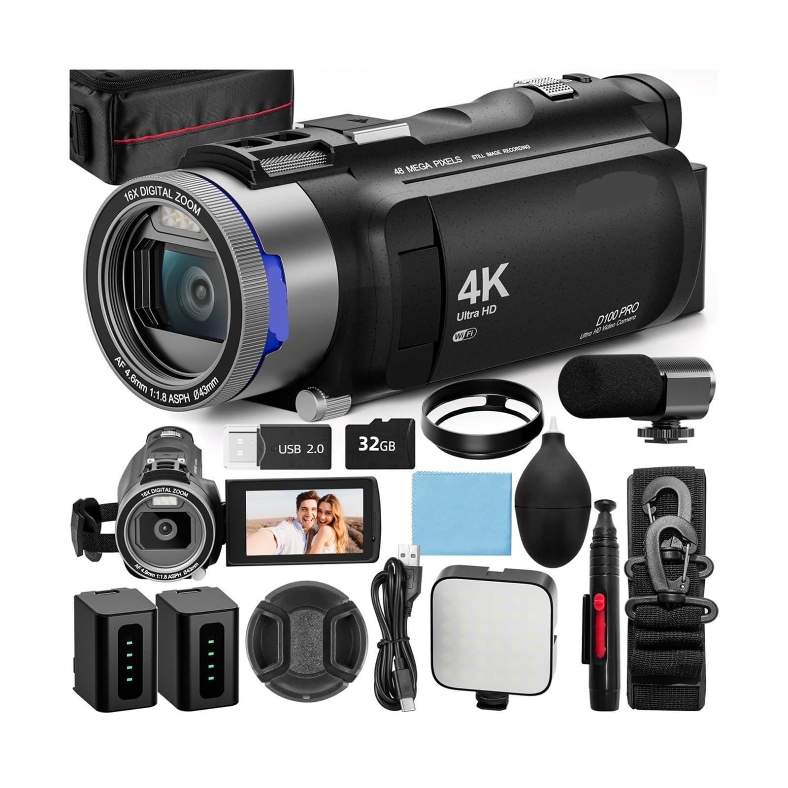 48MP 4K HD Camcorder with Wi-Fi and App Control.3X Longer Lasting Battery Video Recorder, 16x Zoom and 270° IPS Screen.-image-42