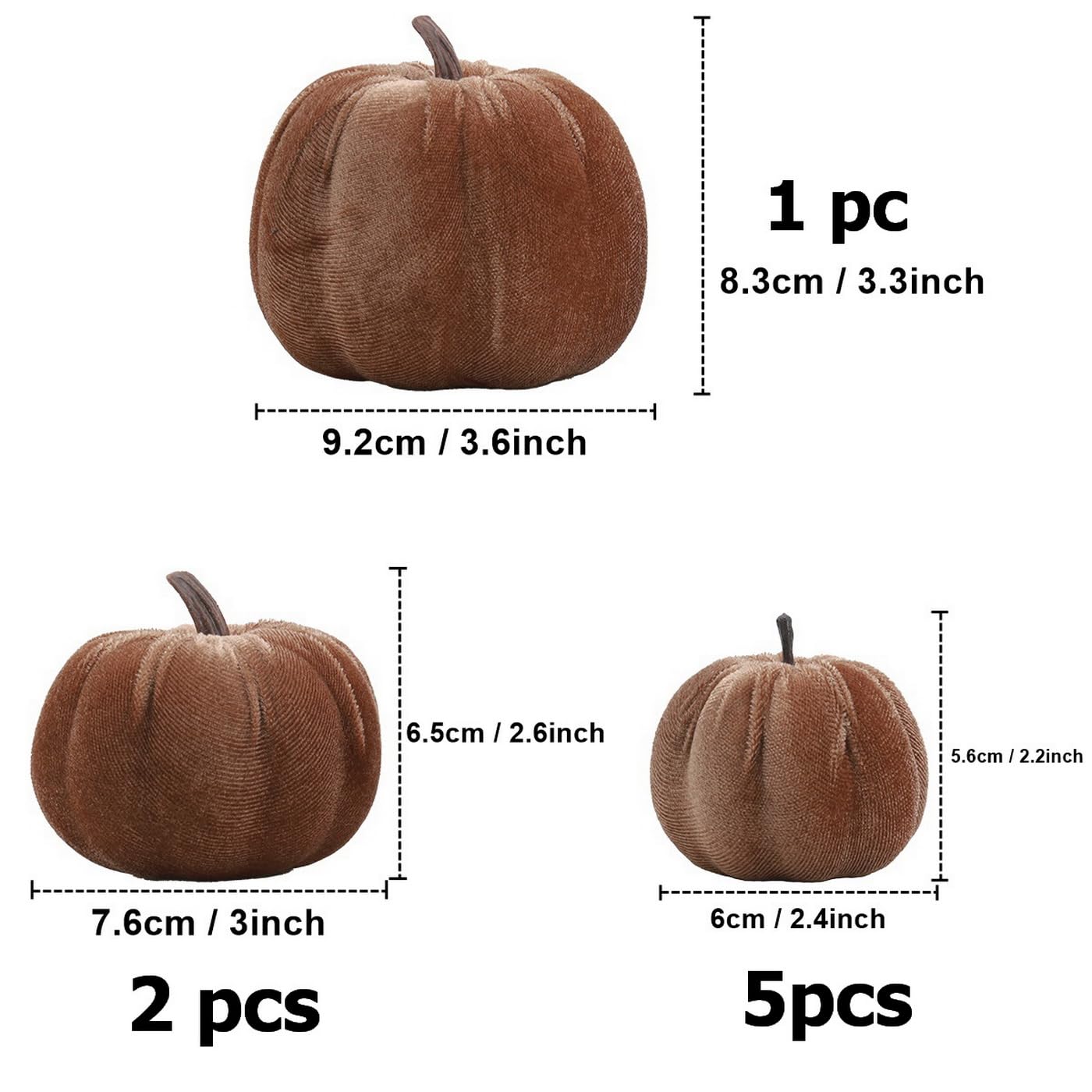 Woration 8pcs Velvet Champagne Pumpkins Fall Harvest Home Artificial Halloween Pumpkins Theme Thanksgiving Party Centerpiece Table Mantel Décor Assorted Sizes