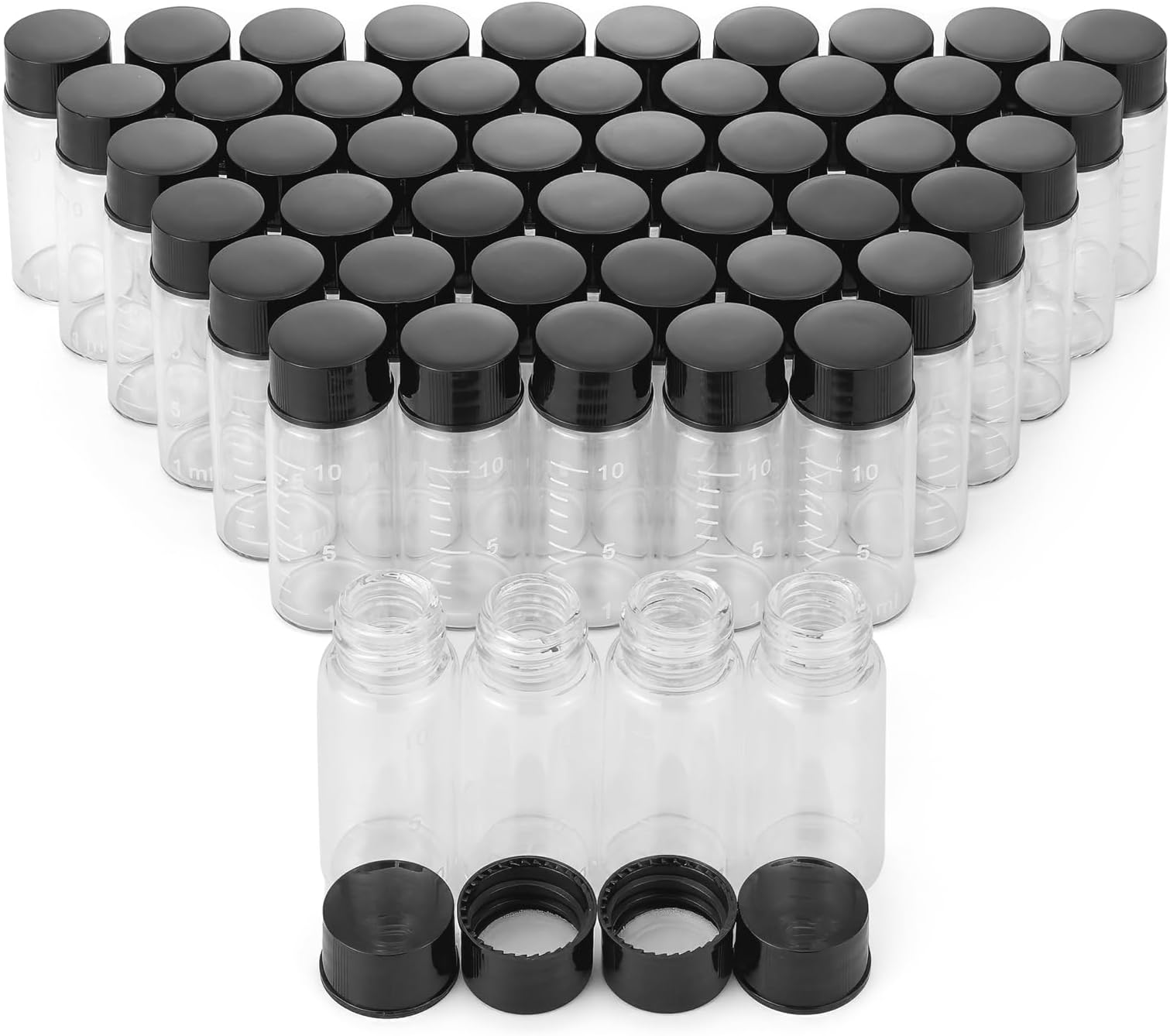 Kesell 50-Pack 10ml Glass Vials, Clear Sample Bottles with Black Caps
