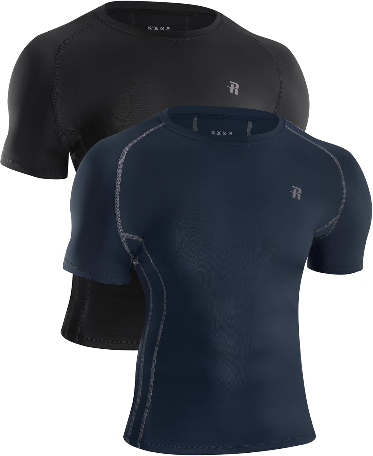 Runhit 2 Pack Men's Compression Shirts Short Sleeve Cool Dry Athletic Workout Shirt Sports Base Layer Undershirt Top