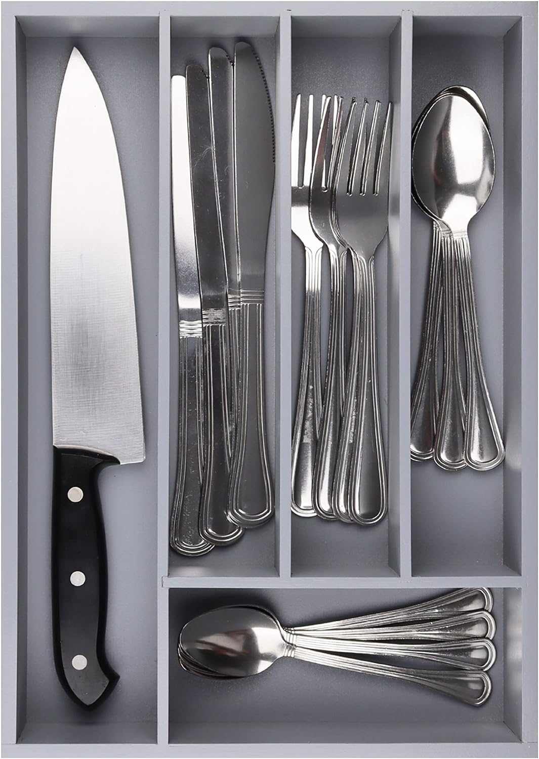 Pristine Bamboo Silverware Organizer - Kitchen Drawer Organizer and Utensil Organizer - Cutlery Tray – Flatware, Utensil and Silverware Holder - Silverware Tray for Drawer (5-Slots, Gray)