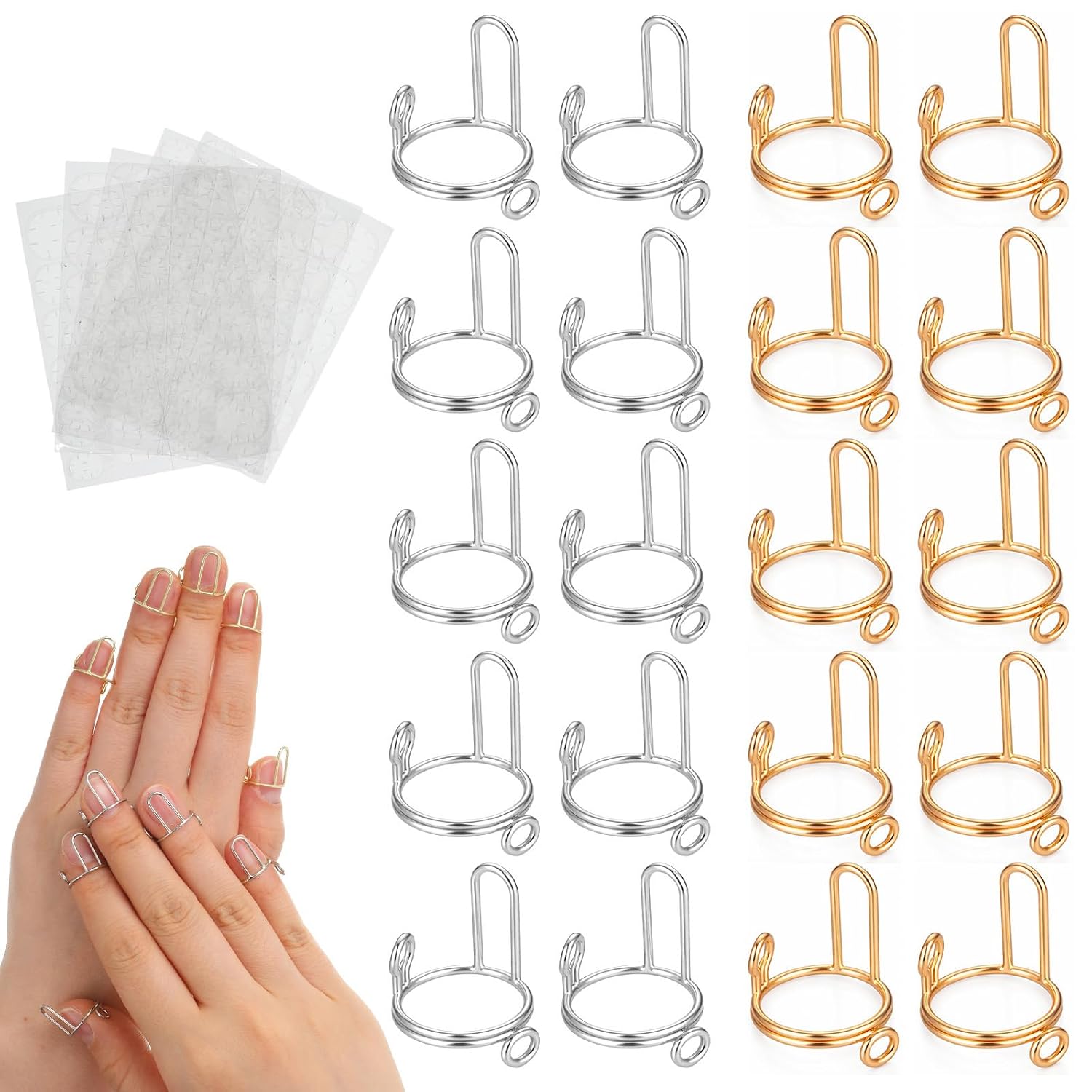 10 PCS Nail Rings Set with 5 Adhesive Tabs, Wudu Nail Ring No Glue