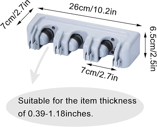 Miniatura 6 de TOGU Soporte para trapeador y escoba montado en la pared, estante de almacenamiento de 3 posiciones con 4 ganchos retráctiles para hasta 7
