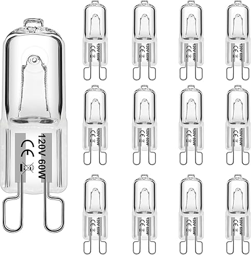 WeshLMPO Bombilla G9 de 60 W, bombillas halógenas G9, 2 pines para luces de campana extractora, hornos de microondas, bombillas de baño, candelabros