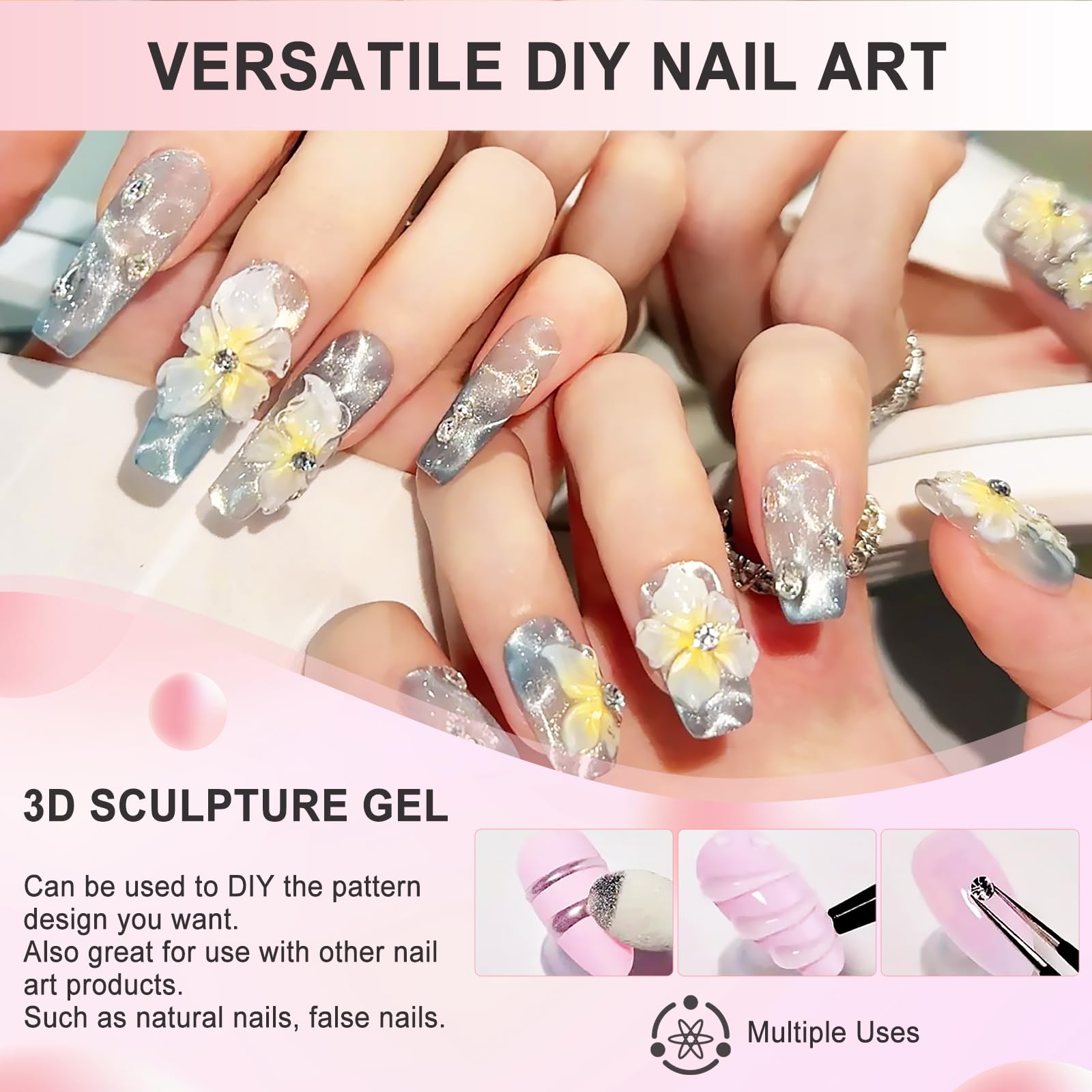 Sularpek 2 * 15ml Sculpture Gel 3D Carving Gels, Non Wipe Clear Sculpting, 5D Embossed Candy Molding Gel Nail Decoration - Image 3