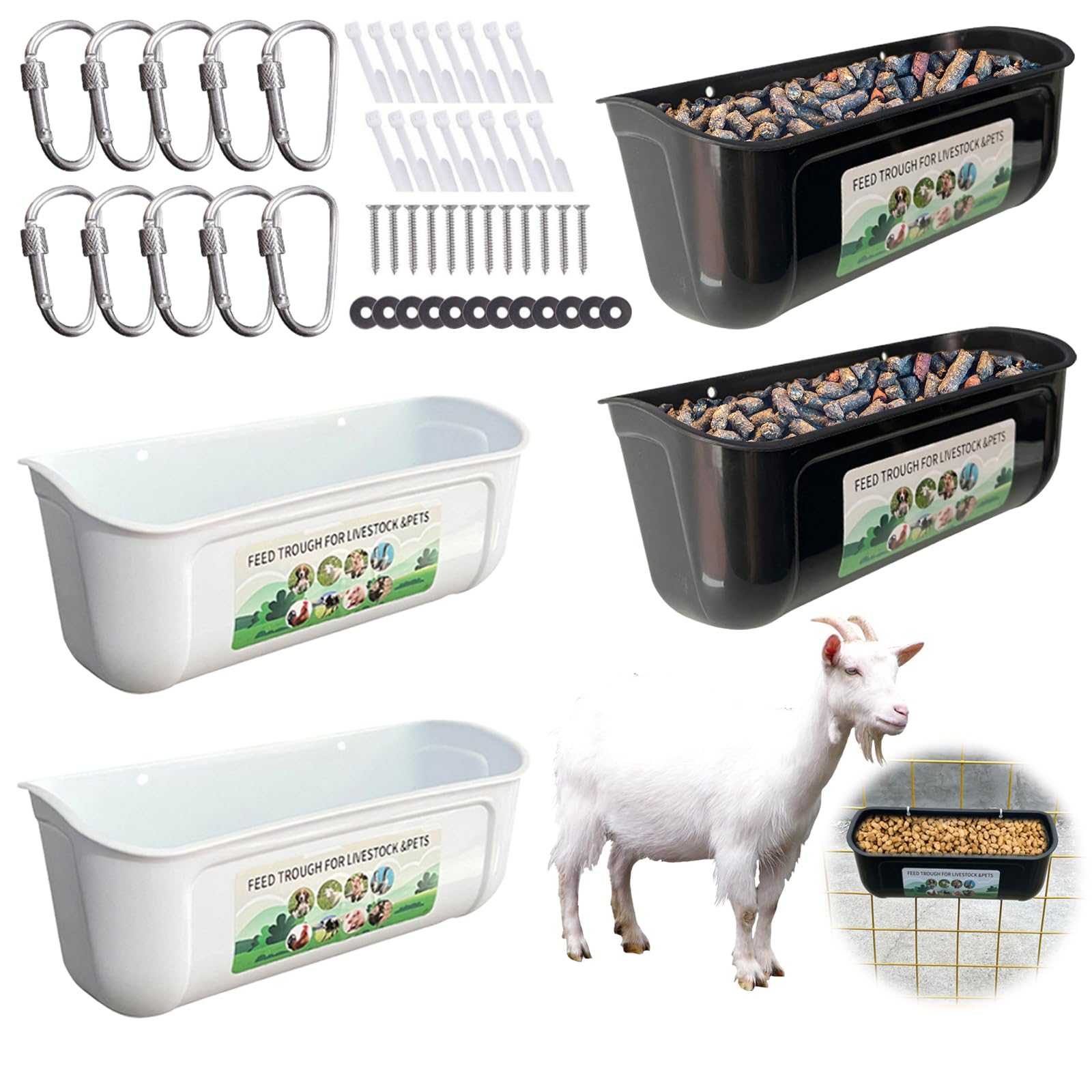 Confezione da 4 mangiatoie per polli, da appendere, con clip, per pollo, anatra, capra, pecora, oca, maiale, pollame