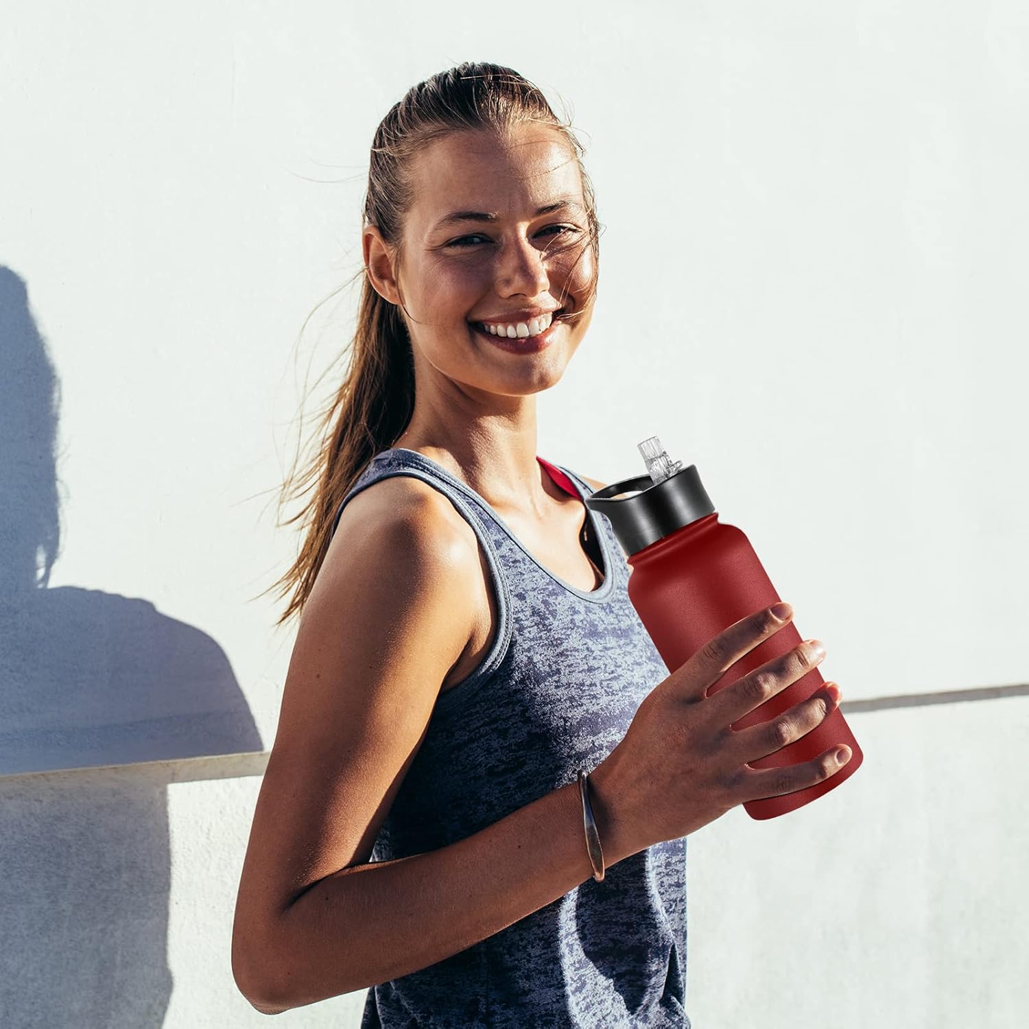 32 oz Insulated Water Bottle Bulk 8 Pack, Stainless Steel Sports Water Bottles with Straw Lid & Wide Mouth Lids, Double Walled Vacuum, Leak Proof, Red - Image 6