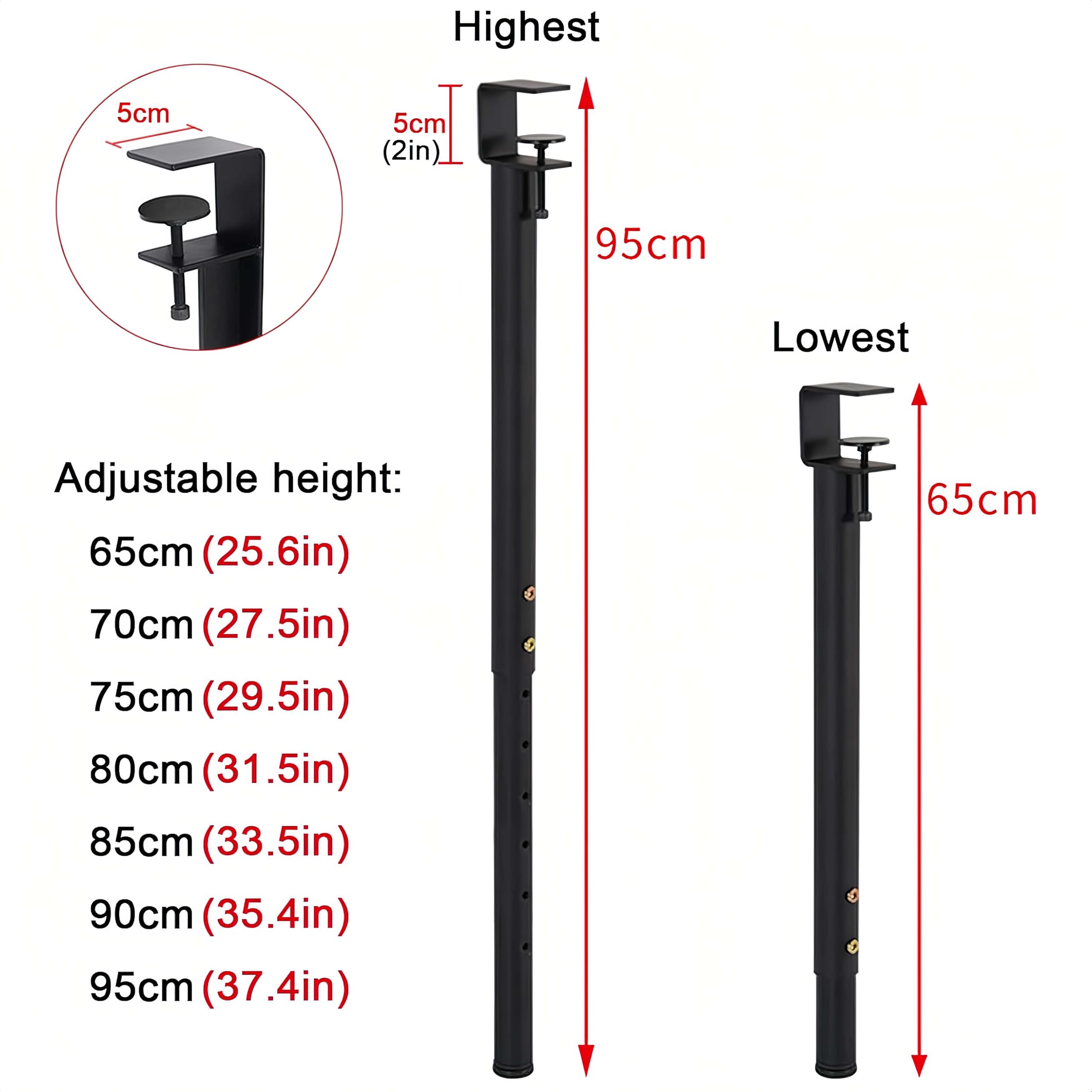 Patas de Mesa Ajustables en Forma de F, sin Abrazadera de perforación en Soportes de Muebles, Base de Mesa DIY de Metal Resistente 65-95 cm de Altura para encimera de Comedor