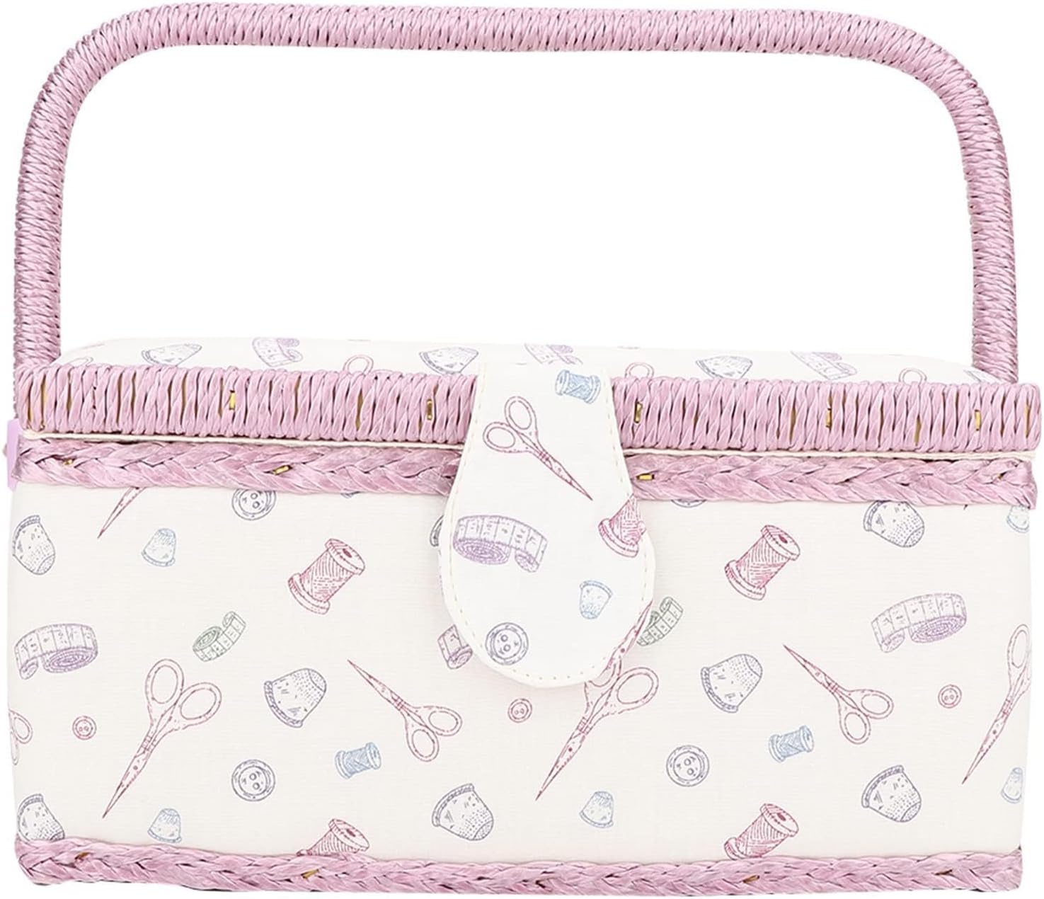 Sewing Basket with Design Sewing Tool Storage Box with Removable Tray Built-in Pin Cushion and Interior Pocket