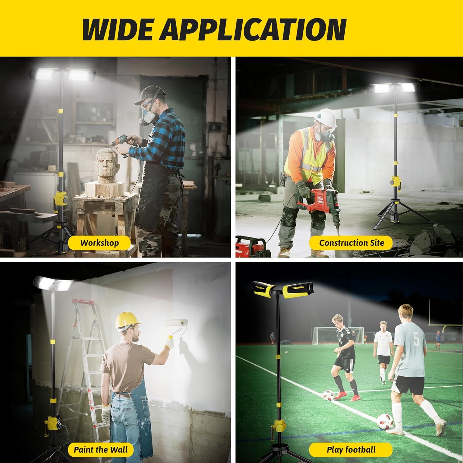 Dual-Head LED Work Light with Stand, 2025 Pro+ 12000LM Corded or Battery Rechargeable Telescopic Tripod Worklights, Portable Construction Flood Light for Job Site Workshop Garage ﻿ - Image 8