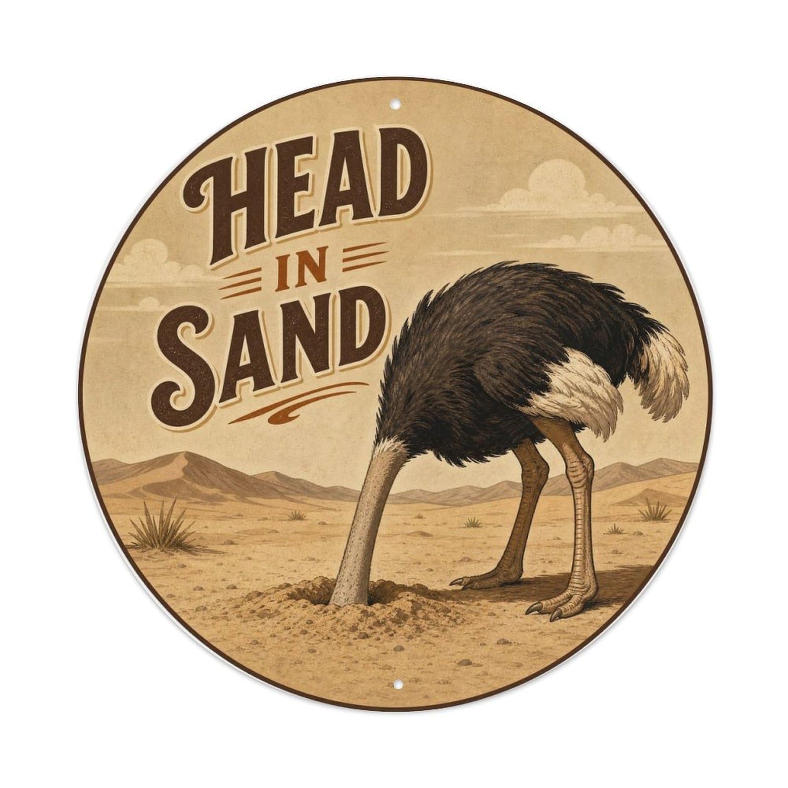 Comic Ostrich Flightless Bird Head In Sand Vintage Wild Metal Tin Sign