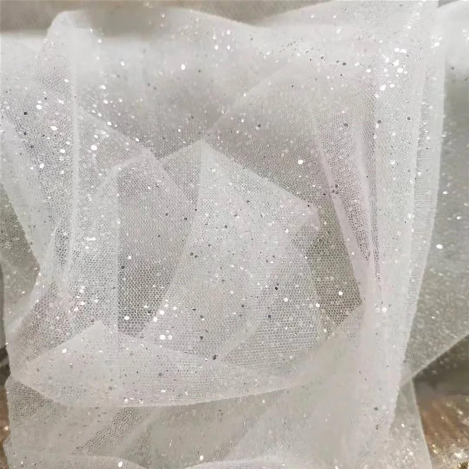 Wedding Dress Fabric 150cm Height, 300cm Long Glitters Tulle Lace Fabric Shiny for Veils, Wedding Dress, DIY Material
