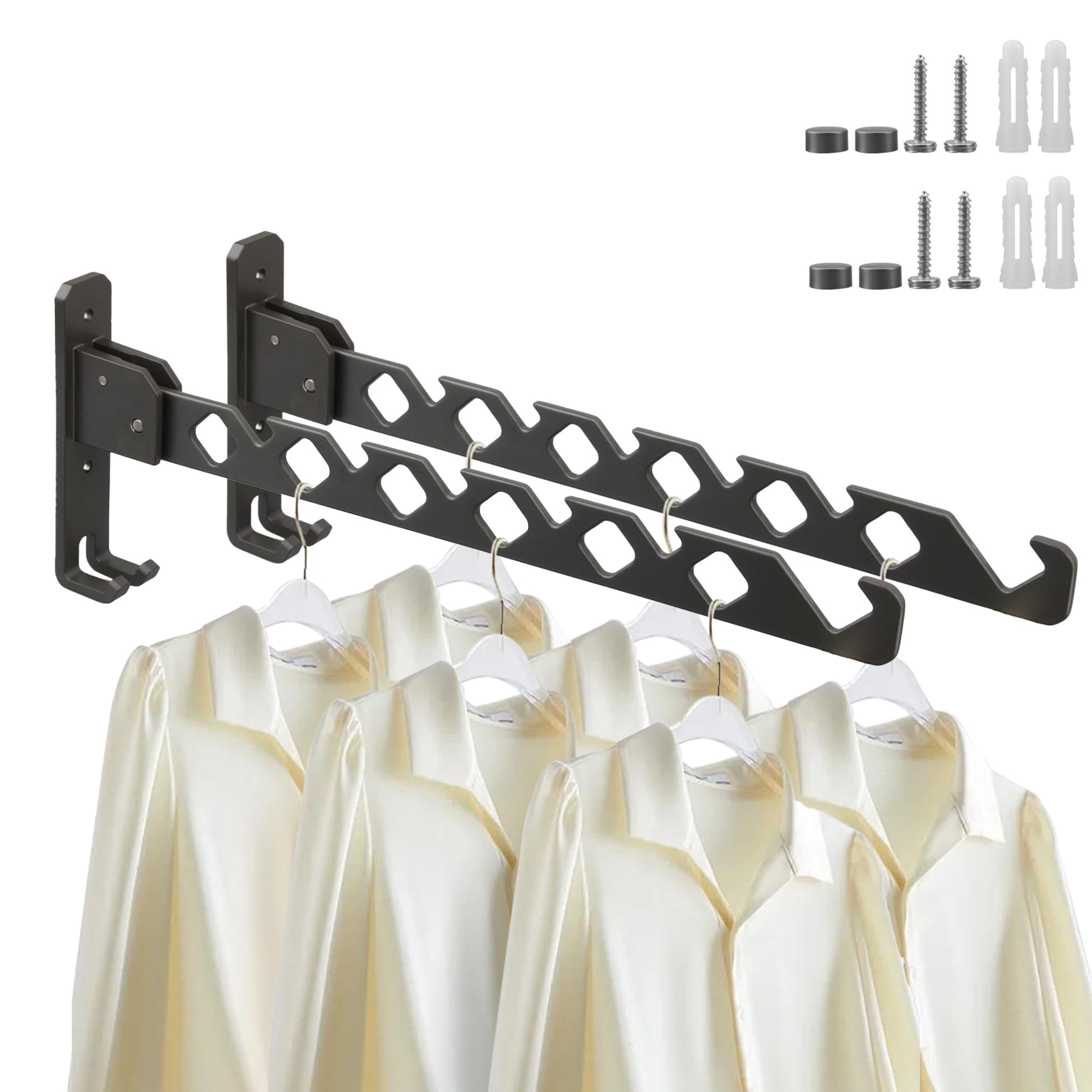 Lxoraziy 2 Pieces Foldable Wall Mounted Clothes Hanger, Aluminum Wall Mounted Drying Rack, Small Wall Clothes Airer