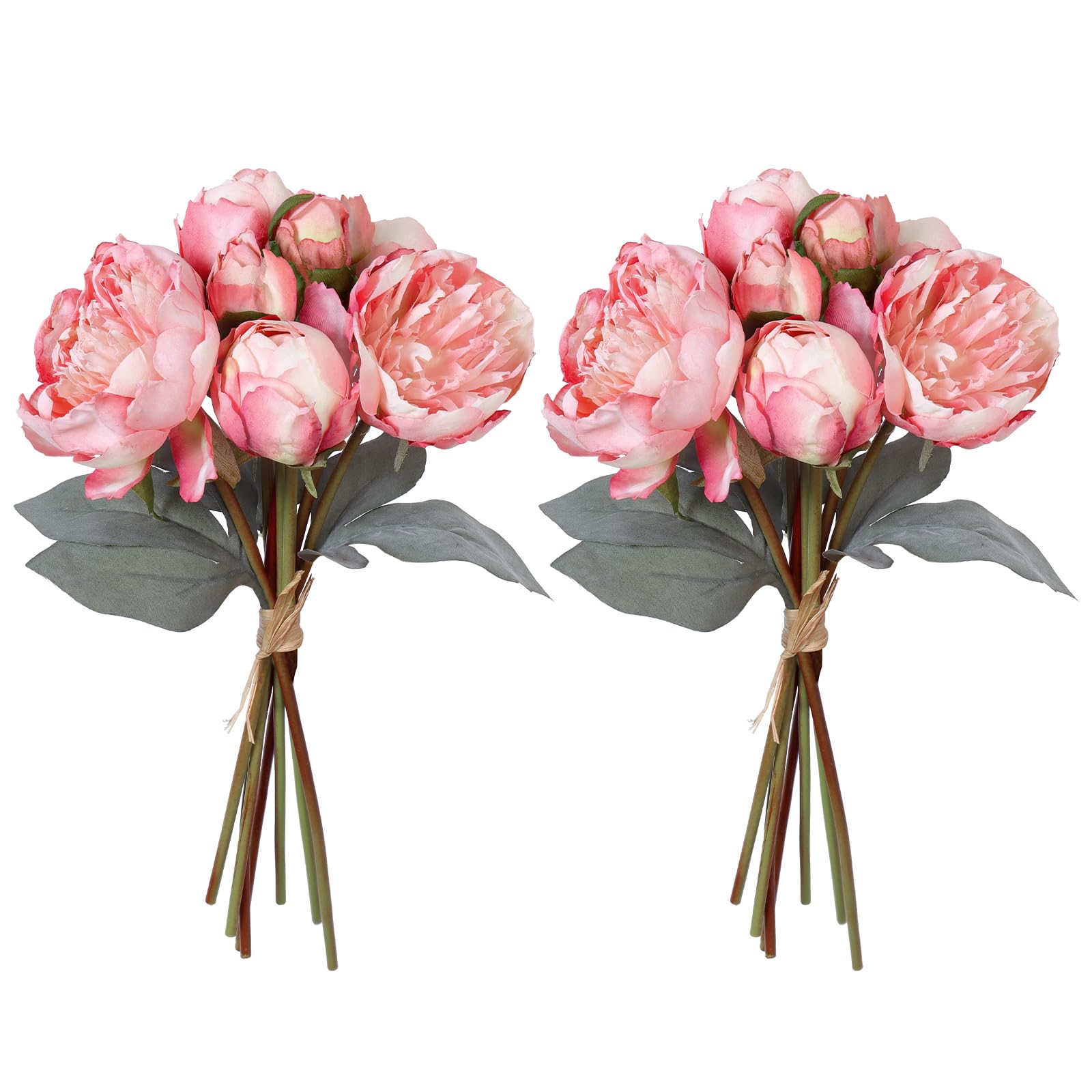 Weldomcor 2 Bunches Artificial Peony Flowers, 14PCS Vintage Fake Silk Peonies Flowers with Single Long Stem Faux Flowers Bouquet for Home Wedding Table Centerpieces DIY Bridal Bouquet Decor (Pink)