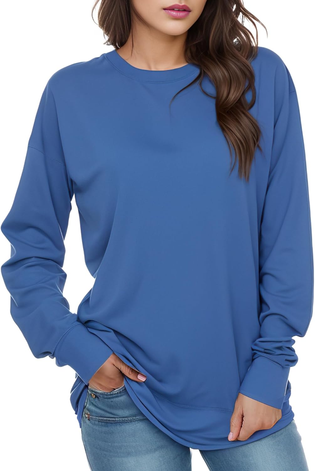 AURUZA Womens Sweatshirts Hoodies Fleece Crewneck Oversized Pullover Sweaters Casual Fall Clothes