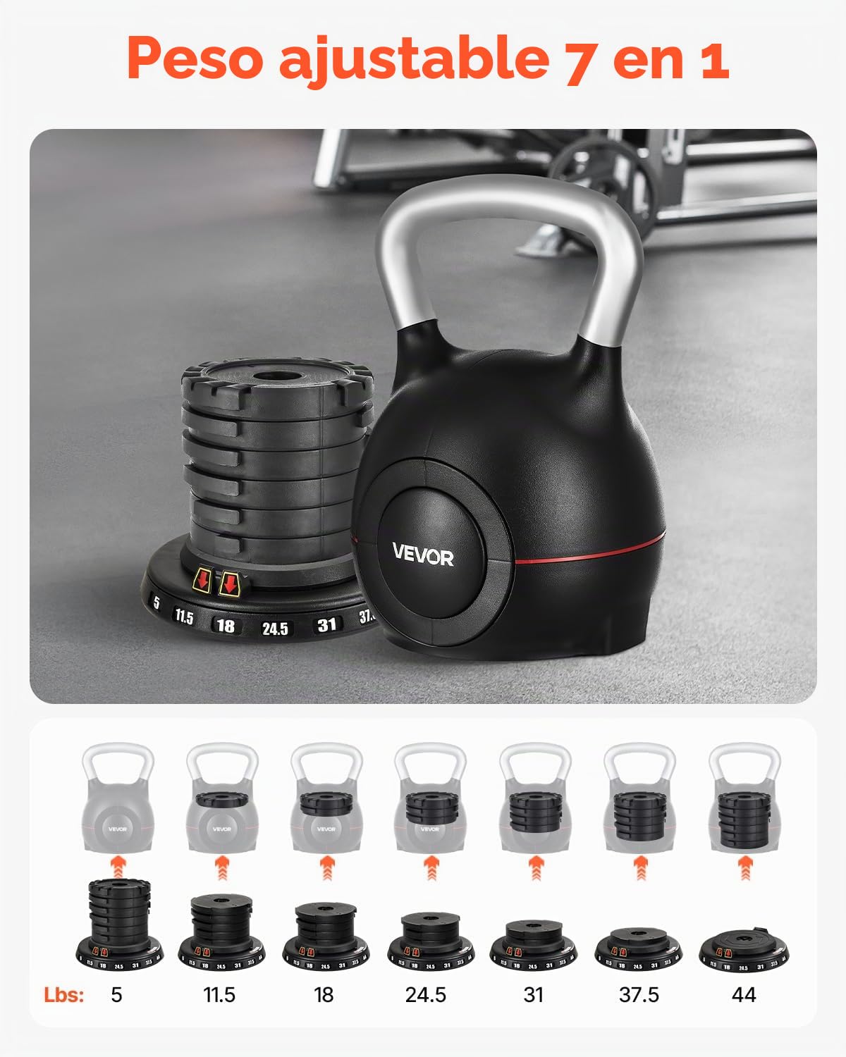 VEVOR Pesa rusa ajustable con 7 niveles de peso, aluminio fundido a presión y material ABS, para entrenamiento de fuerza de agarre, entrenamiento de cuerpo completo y entrenamiento cruzado