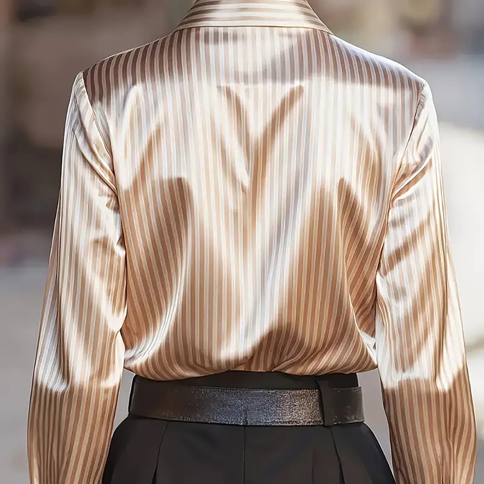 Chemise à rayures pour femme, surdimensionnée, élégante, en satin, col en V, tissu fluide, protection contre les rayons solaires, chemisier style français, mode