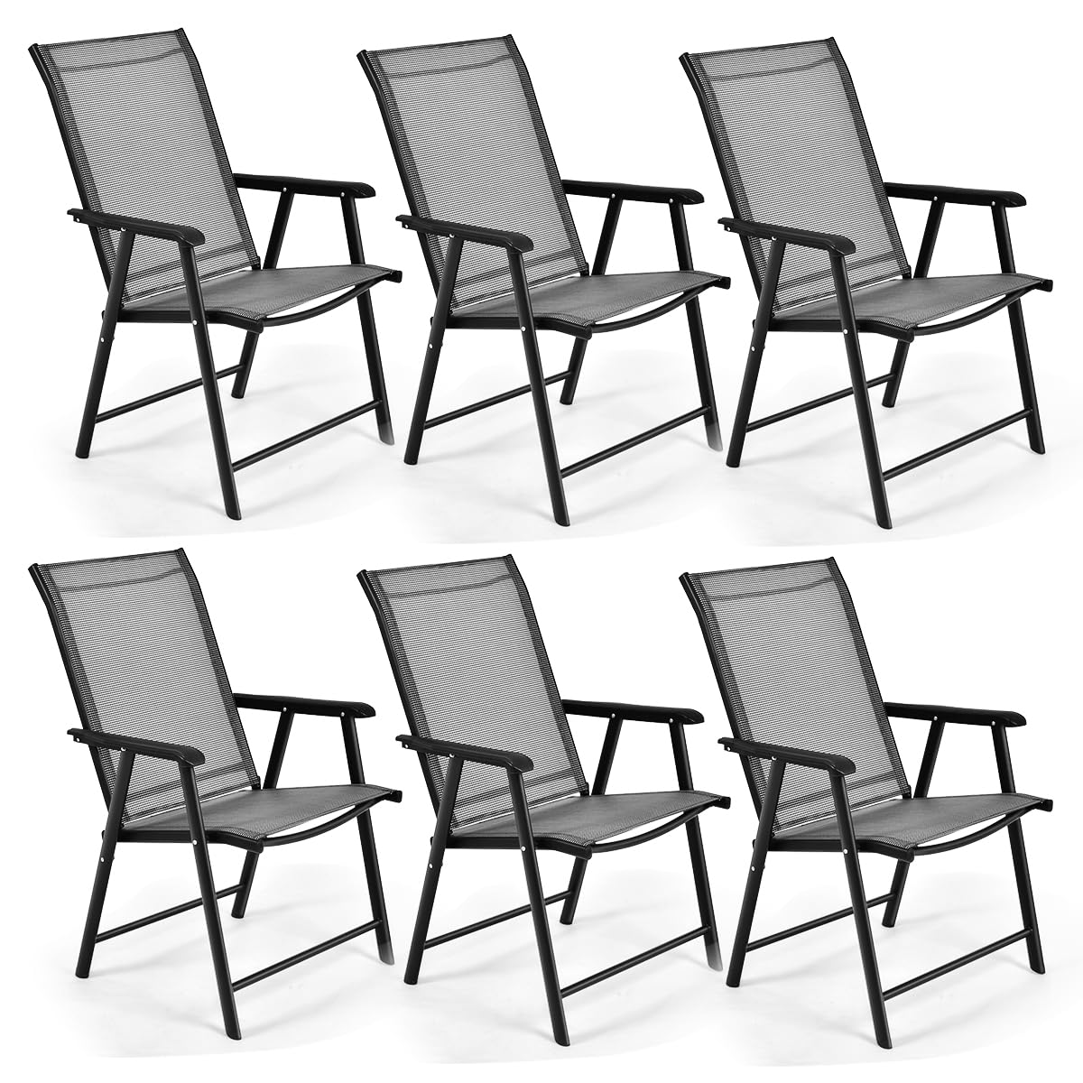S AFSTAR Folding Patio Chairs Set of 6, Metal Textilene Patio Dining Chairs with Armrests, Foldable Sling Chairs Outdoor Lawn Chair for Garden