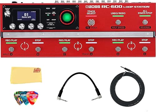 Miniatura 30 de Boss Paquete de estación de bucle RC-1 con cable de instrumento Gearlux, cable de conexión y púas Paquete con cables