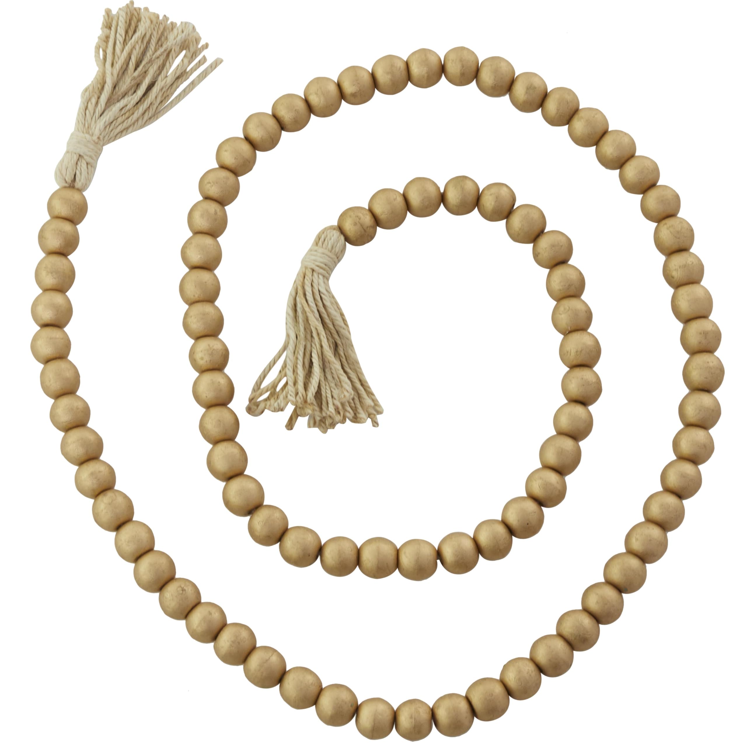 Deco 79 Guirnalda de Cuentas de Madera de Mango Hecha a Mano con Borla, 1 x 1 x 80 Pulgadas, Color Dorado