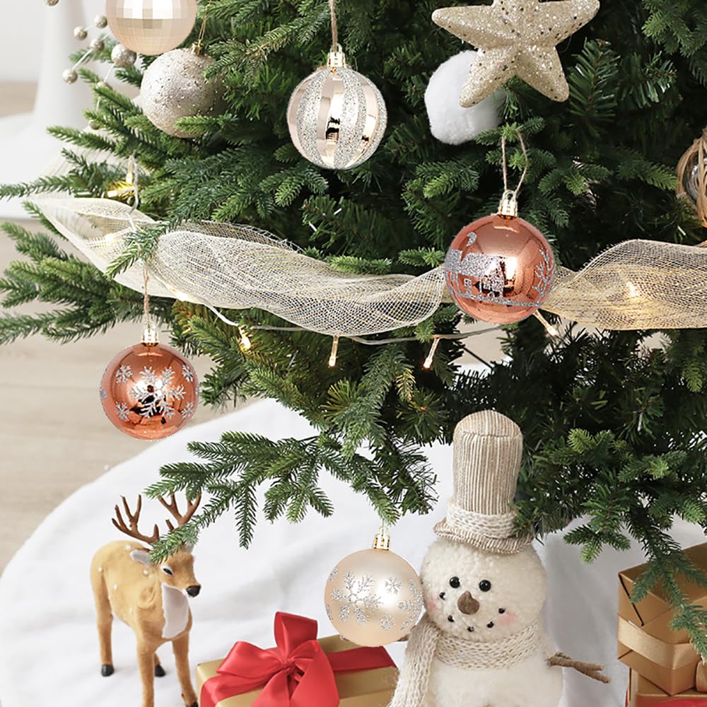 44 esferas de Navidad para árbol de Navidad, decoraciones de árbol de Navidad, esferas colgantes para decoración de vacaciones, bodas, fiestas (champán, café-rosa)