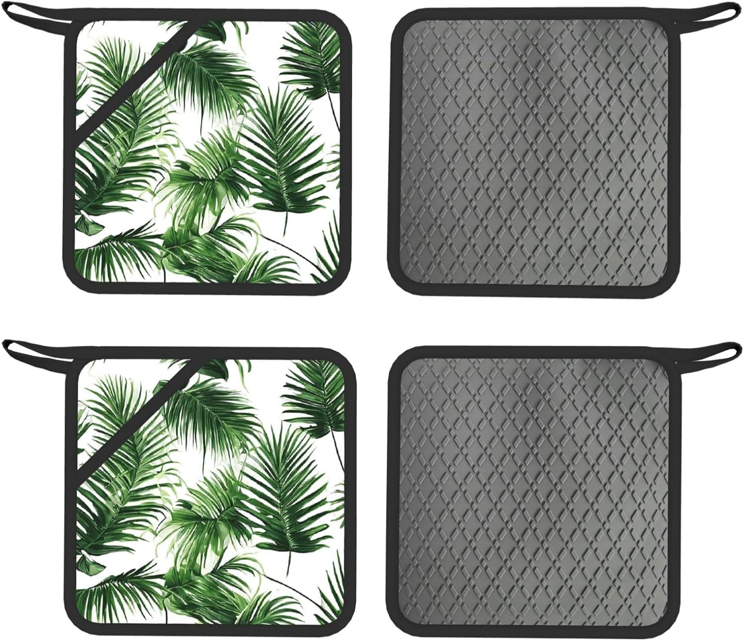 Palm Tree Green Leaves Oven Mitts and Pot Holders Set of 4 Heat Resistant Kitchen Gloves with Silicone Palm Hot Pads for Baking Cooking Grilling BBQ