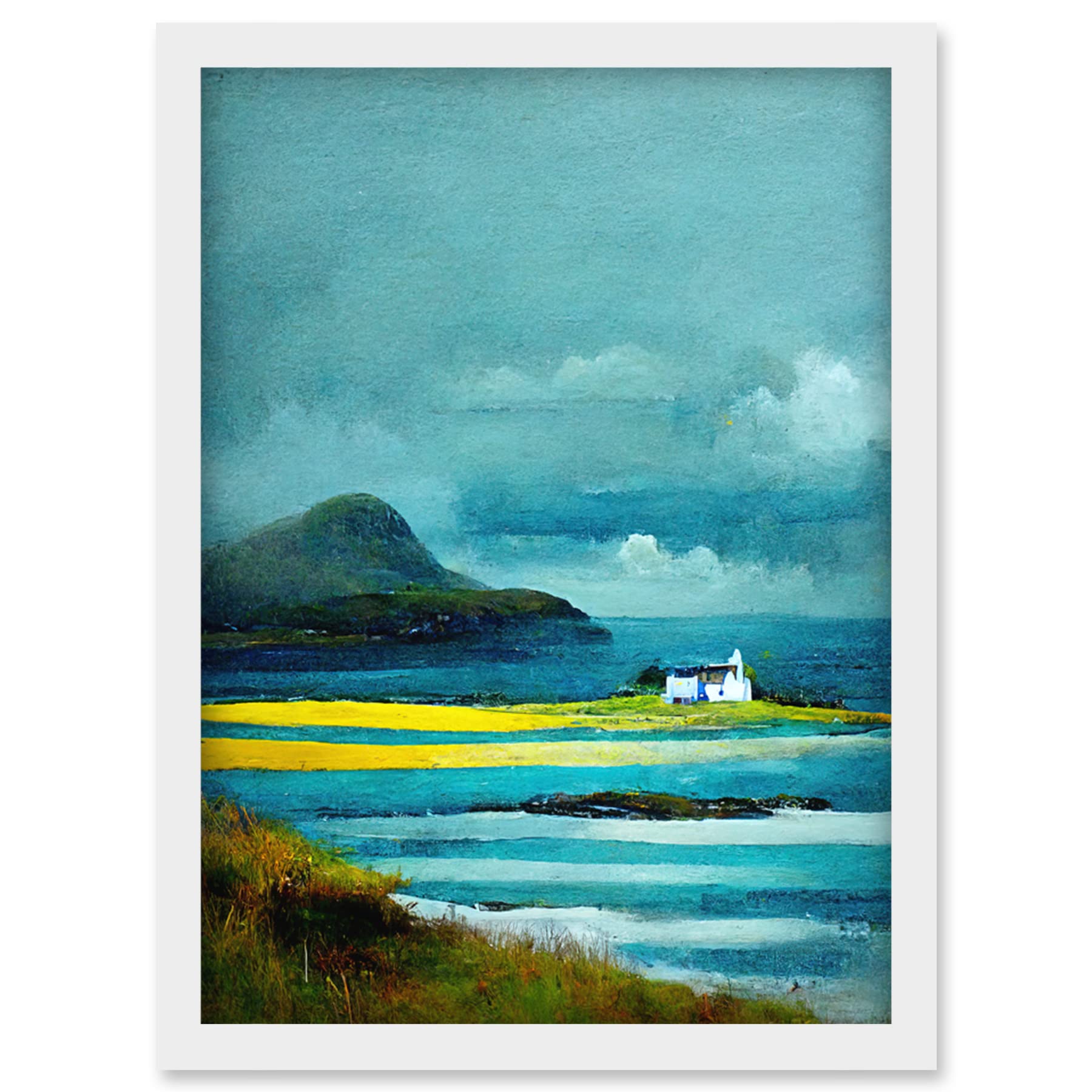 Doppelganger33 LTD Isle Harris White Crofters Cottage Scotland Seascape Artwork Framed Wall Art Print A4