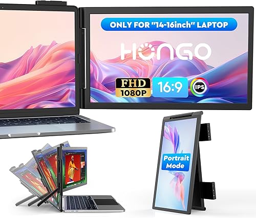 Miniatura 12 de HONGO Monitor Portátil 15.6'' 1080P FHD USB-C Monitores Portátiles para Laptop Cubierta Inteligente y Altavoz Dual, Pantalla de Computadora HDMI IPS