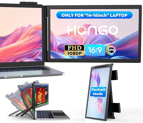 Laptop Screen Extender,14" FHD 1080P IPS Dual Screen,Attachment Screen Extended Extra Screen, Portable Monitor for Laptops 14-16" with USB-C/HDMI Port, Plug n Play for Windows/Mac/Android/Switch/PS5