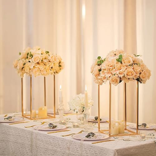 Miniatura 4 de Sziqiqi Centros de mesa de boda para mesas, soporte de flores de metal alto, decoración para bodas, fiestas, jarrones geométricos dorados para