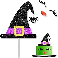 Vista 1 de Gorro de bruja de Halloween, decoración de pastel de murciélago con pestañas, púas de labio de ala para Halloween, temática de terror, fantasía