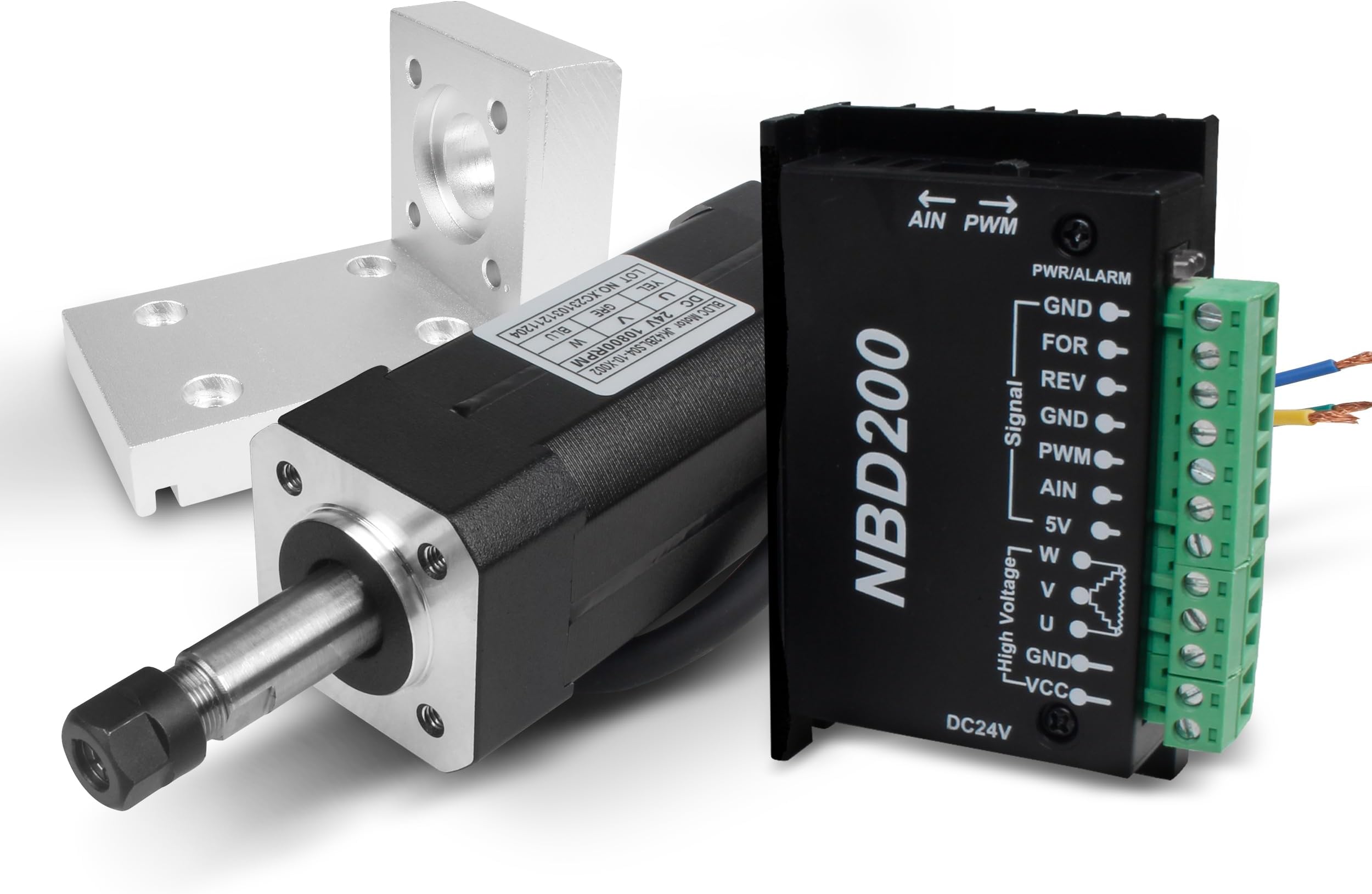 RATTMMOTOR 24V DC Brushless Spindle Motor 10800RPM 104W Air Cooled Spindle Motor 42mm ER8+BLDC Spindle Motor Driver Controller 5A+Spindle Motor Mount Bracket for CNC Router Milling Machine