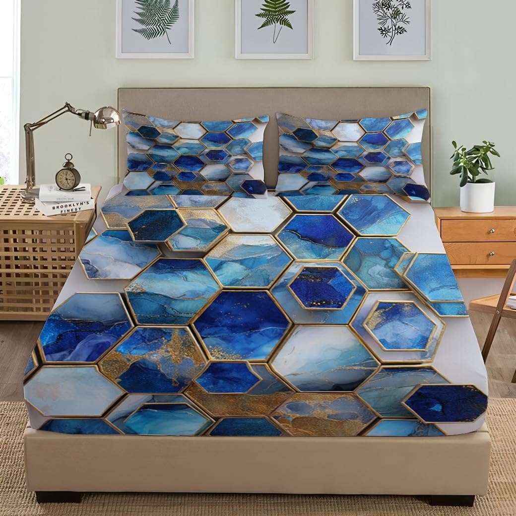 Drap Housse 200x200 cm Bleu Foncé Grand Bonnet 30 cm en Microfibre